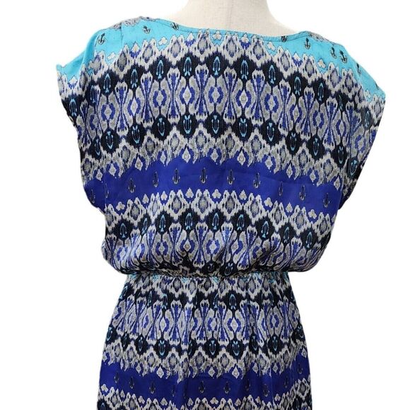 Forever 21 Bohemian Sleeveless Dress Elastic Waist Blue Print Size L Made in USA - Picture 9 of 10